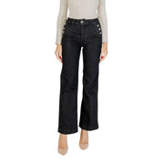 Women’s black high-waisted wide-leg jeans with decorative buttons from Liu Jo