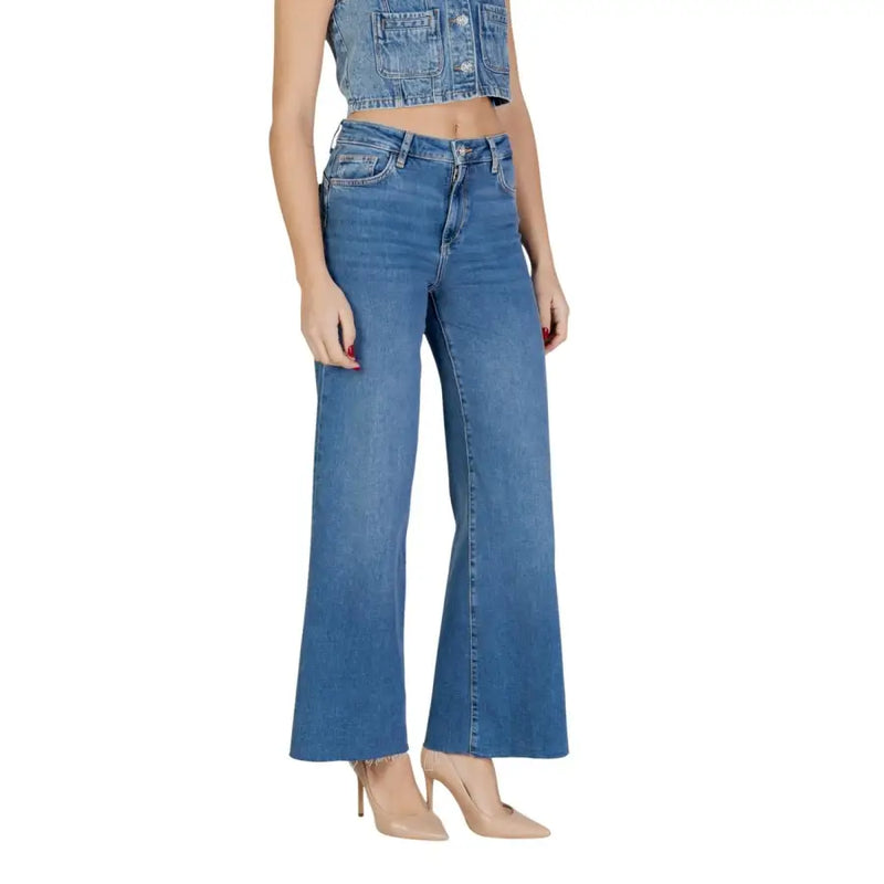 Liu jo women blue cotton elastane flare jeans with classic five-pocket design and frayed hems for spring summer