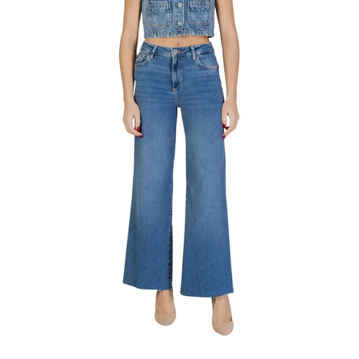 Liu Jo Damen-Jeans aus blauem Baumwoll-Elastan mit hohem Bund und weitem Bein