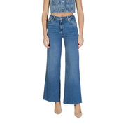 Liu jo women blue high-waisted wide-leg cotton elastane jeans with classic button and zipper closure spring summer