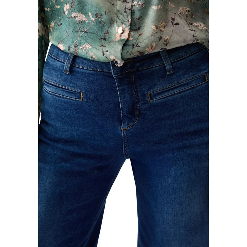 Liu Jo Damen-Jeans aus blauem Baumwoll-Stretch mit dunkelblauem Denim, klassischem Fünf-Taschen-Design und dezenter Auswaschung an den Oberschenkeln.