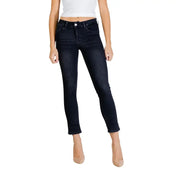 Liu Jo Damen blaue Baumwoll-Stretch-Skinny-Jeans mit hohem Bund und umgeschlagenen Säumen