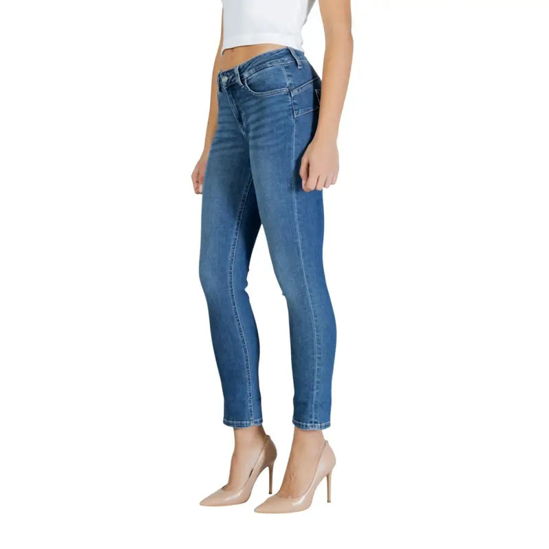 Liu Jo Damen blaue Baumwoll-Stretch-Jeans, schmal geschnitten, verkürzt, Rückansicht