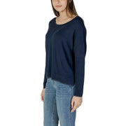 Navy blue Liu Jo women viscose knitwear long-sleeved top with round neck and shimmering trim on neckline and hem