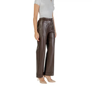 Liu jo women brown faux leather wide-leg high waist trousers with rolled cuffs fall winter mf5069