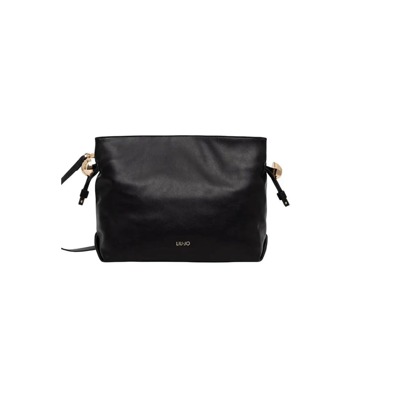 Black leather crossbody bag with gold-tone hardware and minimalist design for women by Liu Jo measuring 32cm