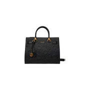 Black liu jo handbag with embossed logo pattern and gold-tone hardware in brown polyurethane shopping bag 32cm
