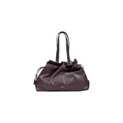 A sleek dark brown leather Liu Jo women polyurethane shopping bag 32cm with drawstring closure and slender handles