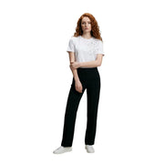 Liu Jo women cotton white t shirt with rhinestone round neck and delicate silver floral embroidery on shoulder and sleeve