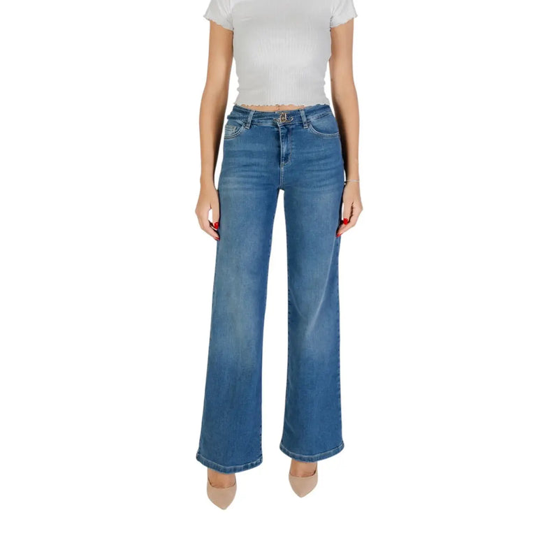 Liu Jo Damen-Jeans aus mittelblauem Baumwollmischgewebe mit hohem Bund, weitem Bein und klassischem Fünf-Taschen-Design