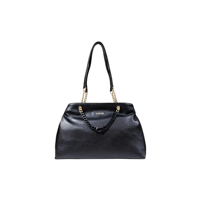 Black leather shoulder bag with gold chain strap and decorative chain for Liu Jo Women Handbag