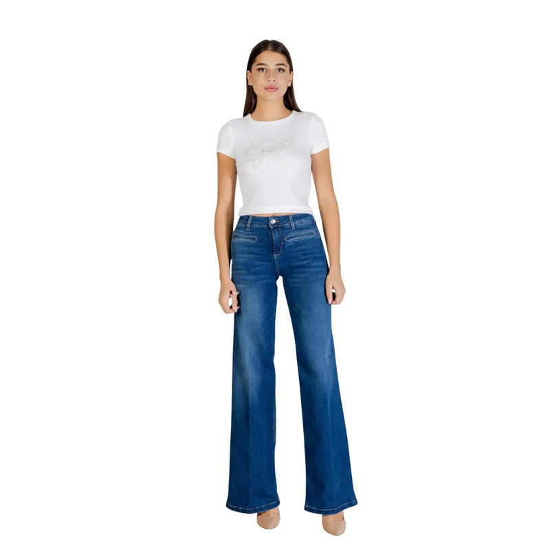 Liu Jo women flare trousers high waist blue denim with five-pocket design and slightly faded wash size AL