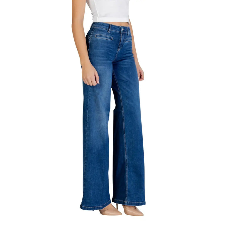 Liu jo women flare trousers high waist blue denim jeans with wide-leg cut and classic stitching details size al