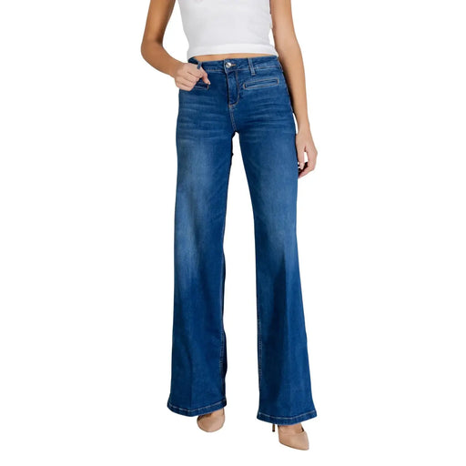 Liu Jo women flare trousers high waist blue denim jeans with five-pocket design and subtle fading for a worn-in look