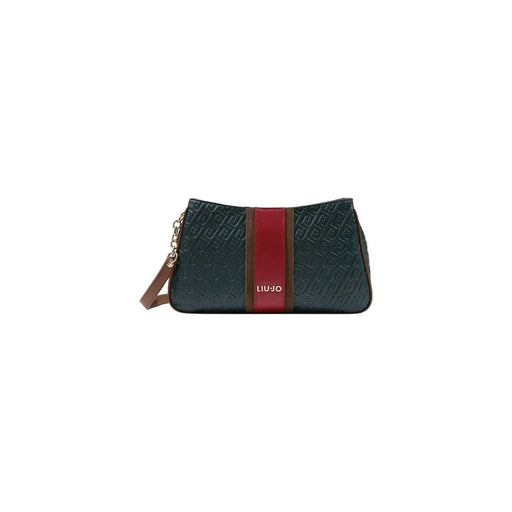 Sac bandoulière Liu Jo pour femme, vert foncé, en polyuréthane gaufré, orné d'une large bande rouge et de finitions dorées.