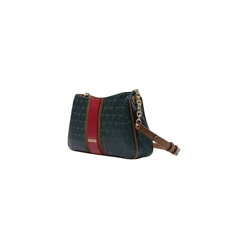 Liu jo women green polyurethane crossbody bag with dark green embossed leather and bold red vertical stripe w30cm
