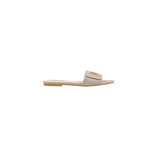 Liu Jo Beigefarbene Leder-Sandalen für Damen mit goldfarbenem Logo-Emblem am Riemen – ideal für Frühlingsschuhe