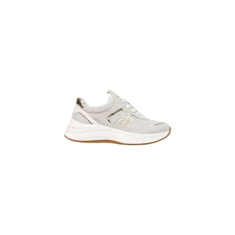 Liu Jo women leather sneakers in light gray suede with metallic silver accents and white rubber sole