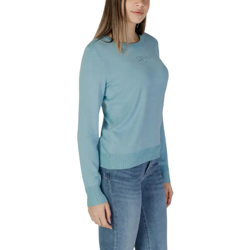 Light blue Liu Jo women’s long sleeve crew neck knitwear with ribbed hem and cuffs