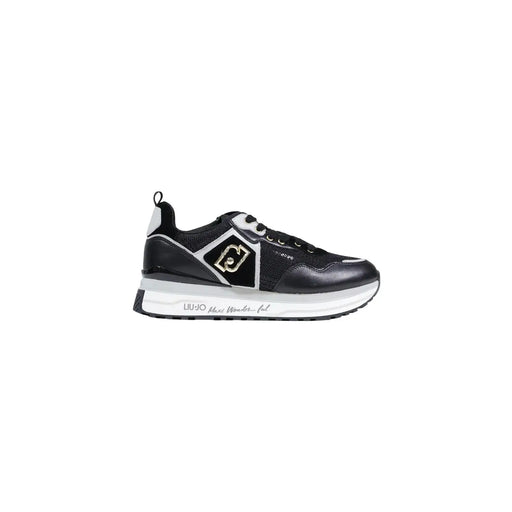 Liu Jo Schwarze Damen-Plateau-Sneaker mit goldenem Logo-Patch aus Mesh- und Leder-Polyurethan-Materialien