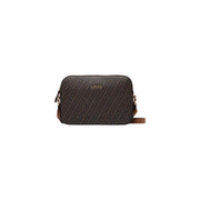 Liu Jo women red crossbody bag in dark brown polyurethane with embossed logo pattern and tan leather strap
