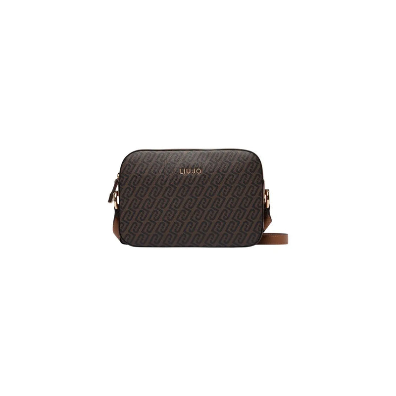 Liu Jo women red crossbody bag in dark brown polyurethane with embossed logo pattern and tan leather strap
