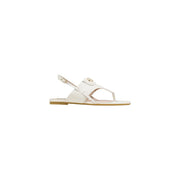 Liu jo women black leather sandals featuring white leather with gold-tone buckle and strap detail