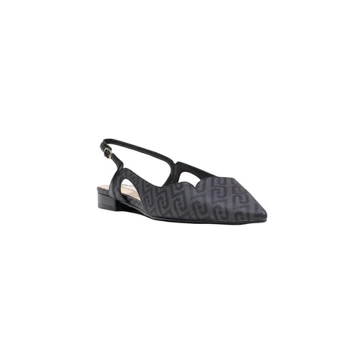 Liu Jo Damen-Slipper aus schwarzem Polyurethan mit niedrigem Absatz und sich wiederholendem grauen Muster