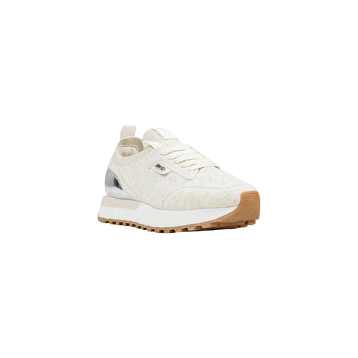 Liu Jo Damen-Sneaker, beige, aus Polyester, cremefarben, mit Schnürung, strukturiertem Obermaterial, silberfarbener Fersenlasche, hellbrauner Gummisohle