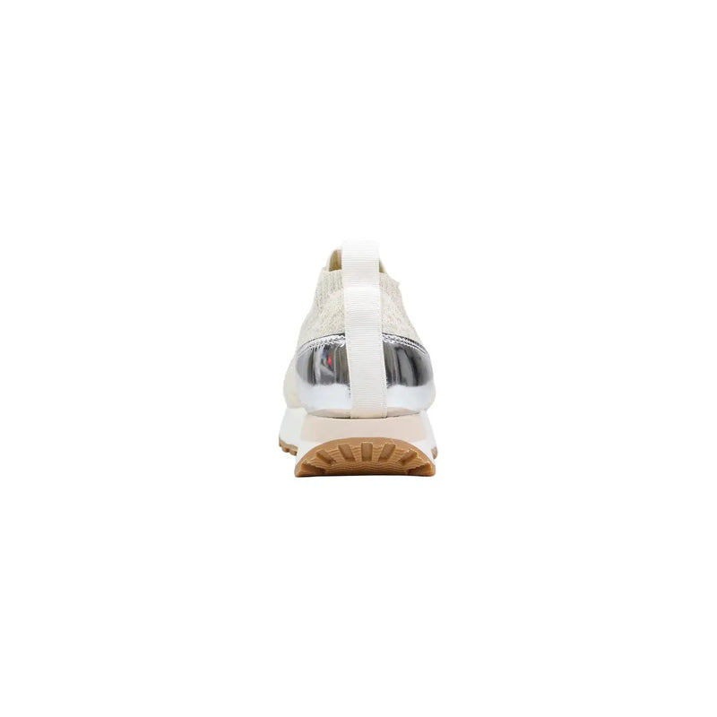 White knit sneaker with reflective silver heel tab and beige rubber sole from liu jo women polyester sport shoes collection