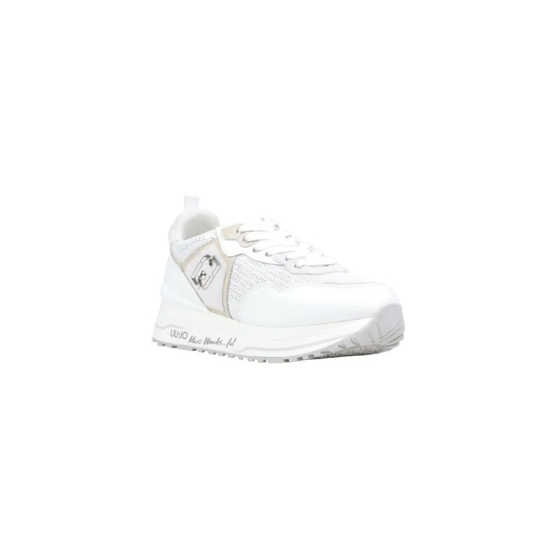 Liu jo women sneakers white casual shoes with mesh and synthetic leather upper and silver logo patch on the side