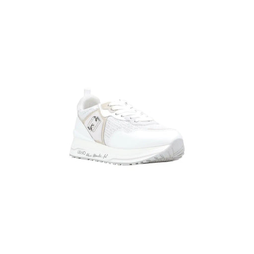 Liu jo women sneakers white casual shoes with mesh and synthetic leather upper and silver logo patch on the side