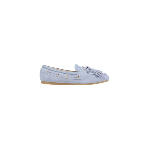 Liu Jo Damen-Wildledermokassins, hellblaue Loafer mit Quaste und goldfarbenen Ösen aus hellblauem Wildleder