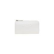 White hugo zippered wallet with subtle textured surface and embossed logo in liu jo beige zip pocket 19.5x10x2