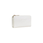 Liu Jo women beige wallet made of white textured leather with gold-tone zipper and embossed logo, 19.5x10x2 cm