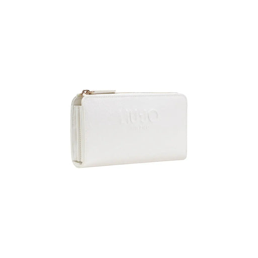 Liu Jo women beige wallet made of white textured leather with gold-tone zipper and embossed logo, 19.5x10x2 cm