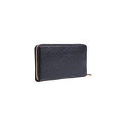 Liu jo women wallet black zip around xl in dark blue textured leather with gold-toned zipper pull 19cm