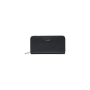 Black textured leather Liu Jo women wallet with gold-tone zipper and embossed logo zip around XL polyurethane 19cm