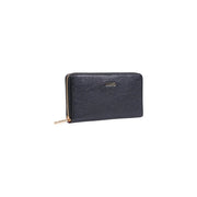 Black textured leather zip wallet with gold-tone zipper and liu jo logo suitable for women 19cm polyuréthane xl model