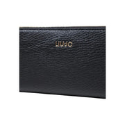 Black textured leather liu jo women wallet with zip around xl design in polyurethane measuring 19cm