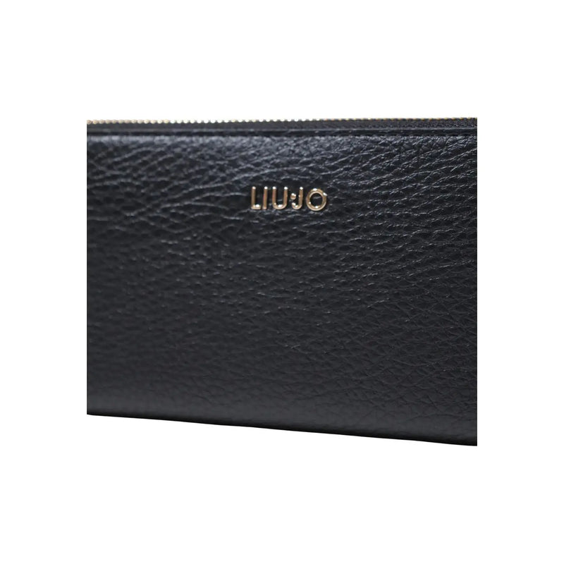 Black textured leather liu jo women wallet with zip around xl design in polyurethane measuring 19cm