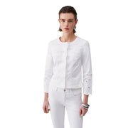 Liu Jo white 3/4 sleeve blazer with lace details on sleeves and pockets