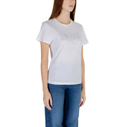 Liu jo women white cotton round neck short sleeve t shirt with sparkling lucy logo across the chest