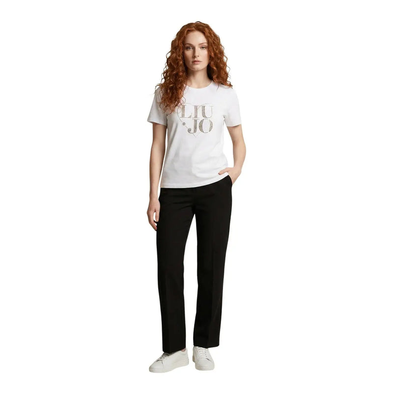 White liu jo women cotton round neck short t shirt with sparkling liu jo logo across the chest