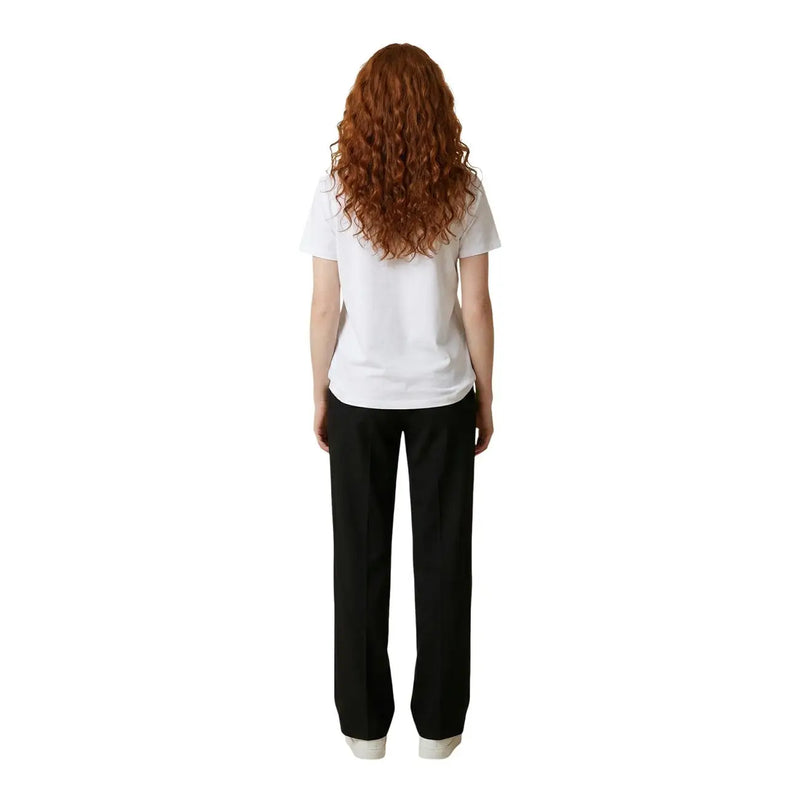 Black straight-leg cotton trousers paired with liu jo women white cotton round neck short t shirt wa6489 front view