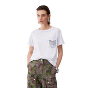 Liu jo women white cotton round neck t shirt with a subtle textured pocket detail on the left side