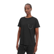 Black short-sleeved cotton t shirt with studded pocket for women by Liu Jo