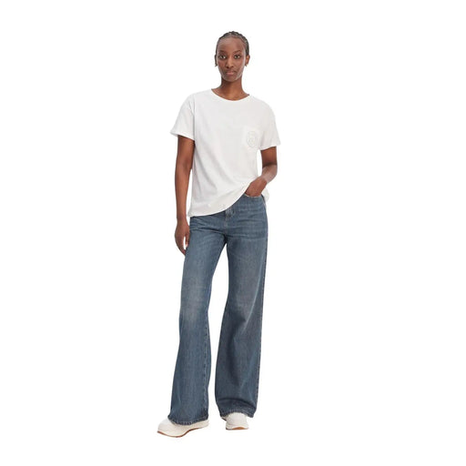 Liu Jo women white cotton round neck t shirt with single pocket and subtle embroidered logo on left chest