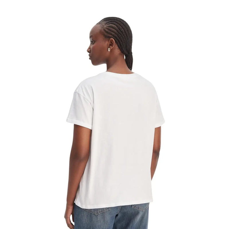 Liu Jo women white cotton t shirt with round neck short sleeves and single pocket front design