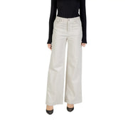 Liu Jo women white cotton trousers with beige wide-leg sleek design and subtle front pockets